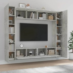 Set mobili porta tv 8pz grigio cemento in legno multistrato