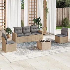 Set divano da giardino 6 pz con cuscini beige in polyrattan