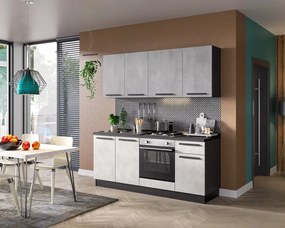 Cucina montata Dora bianco e grigio chiaro, lavello a sinistra, L 195 cm, completa di: cappa a incasso, piano cottura a gas e forno.