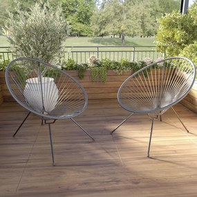 Set Di 2 Poltrone Sedia Relax Con Seduta A Corde Intrecciate Ovale E Struttura In Acciaio Robusto Arredo Arredamento Giardino Esterno Terrazzo Salone Soggiorno Salotto 72 x 78 x 89 cm (Nero) (Grigio Scuro)