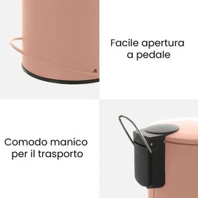 Pattumiera in acciaio 3 litri rosa soft-close con secchio estraibile Spring