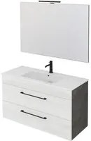 Mobile Bagno Sospeso 100 cm Lavabo e Specchio Bonussi Tucano Olmo Bianco e Lava