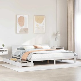Giroletto Con Cassetti Bianco 180x200 Cm Legno Massello Di Pino /