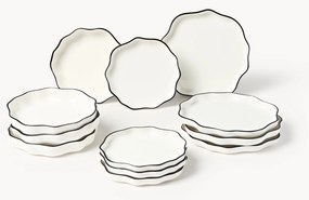 Servizio di piatti in porcellana con bordo ondulato Bia, 4 persone, 12 pz