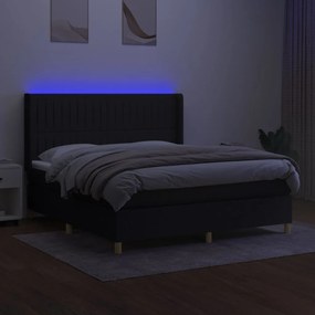 Letto a molle con materasso e led nero 160x200 cm in tessuto