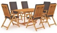 Set da Pranzo da Giardino 7 pz con Cuscini Grigi Legno di Teak cod mxl 48420