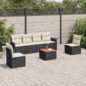 Set divani da giardino con cuscini 7pz nero polyrattan