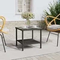 Tavolino Nero 45x45x45 cm Polyrattan e Vetro Temperato 319398