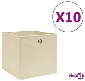 vidaXL Contenitori 10 pz in Tessuto non Tessuto 28x28x28 cm Crema