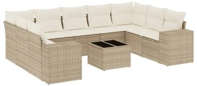 Set divano da giardino 10 pz con cuscini beige in polyrattan