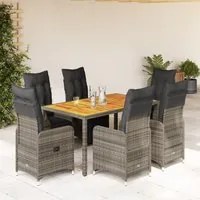 Set Bistr da Giardino 7 pz con Cuscini in Polyrattan Grigio 3277160