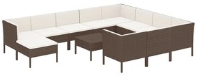 Set Divani da Giardino 12 pz con Cuscini in Polyrattan Marrone