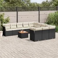 Set Divani da Giardino 12 pz con Cuscini Nero in Polyrattan 3223907