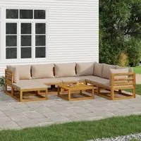 Set Salotto da Giardino 8pz con Cuscini Tortora Legno Massello 3155260