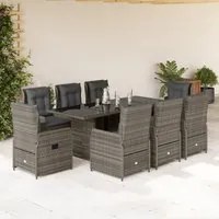 Set da Pranzo da Giardino 9 pz con Cuscini in Polyrattan Grigiocod mxl 93170