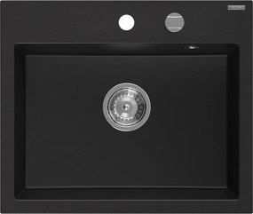 Mexen Oscar lavello da cucina in granito a 1 vasca 580 x 490 mm, nero, sifone cromato - 6519581000-77