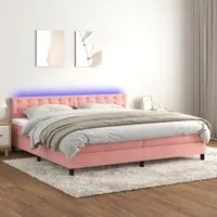 Letto a Molle con Materasso e LED Rosa 200x200 cm in Velluto 3134668