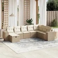 Set Divano da Giardino 8 pz con Cuscini Beige in Polyrattan 3264514