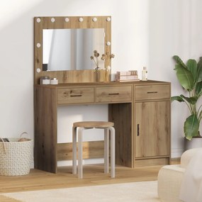 Set da toeletta a 2 pezzi con led in legno ingegnerizzato quercia artigianale