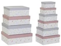Set di Scatole per Sistemare Impilabili DKD Home Decor Rosa Lilla Multicolore Cartone (43,5 x 33,5 x 15,5 cm)
