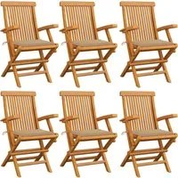 Sedie da Giardino con Cuscini Beige 6 pz in Massello di Teak 3062544