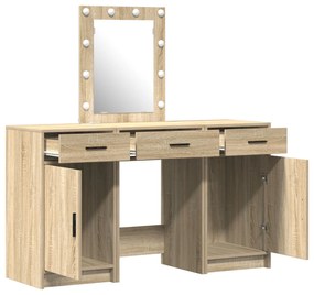 Set da toeletta 3 pezzi con led in rovere sonoma in legno ingegnerizzato