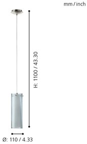 EGLO 90304 - Lampadario a sospensione PINTO NERO 1 x E27/60W fumé