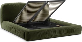 Letto matrimoniale imbottito verde con contenitore con rete inclusa 160x200 cm Martina – Micadoni