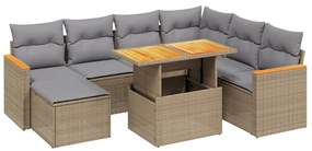 Set divano da giardino 8 pz con cuscini beige in polyrattan