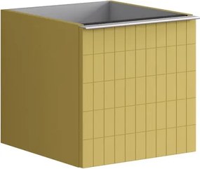 Cassettiera Pixel con 2 cassetti (1 interno) frontale Grid laccato opaco giallo sole e maniglia alluminio brillante L.40 H.40 P.45,5 cm.