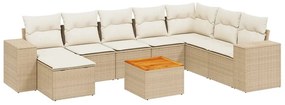 Set divano da giardino 9 pz con cuscini beige in polyrattan