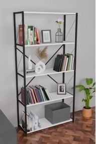 Libreria 5 Ripiani Stile Industrial 88x34x180 Jacob Bianco