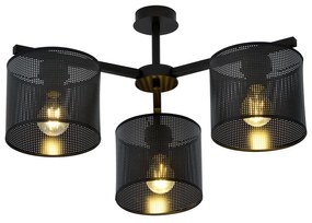 Plafoniera Industrial 3 Luci Cigno In Acciaio Nero E Paralumi A Cilindro