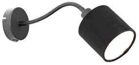 Applique nera con paralume nero, interruttore e braccio flessibile - Merwe