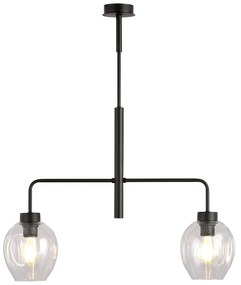 Lampadario Moderno 2 Luci Auriga In Accaio Nero E Vetro Trasparente