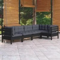 Set Divani da Giardino 5 pz con Cuscini Neri Massello di Pino 3096386