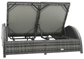 Lettino prendisole doppio con cuscino in polyrattan antracite