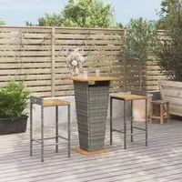 Set Bar Giardino 3pz Grigio Polyrattan e Legno Massello Acacia 3187723