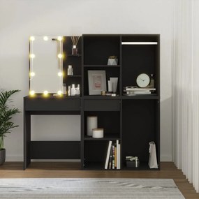 Toeletta con led e armadietti in legno multistrato nero