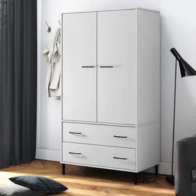 Armadio Gambe Metallo Bianco 90x55x172,5 Cm Legno Massello Oslo /