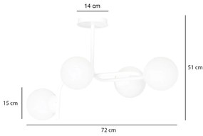 Lampadario 4 Luci Kalf In Acciaio Bianco A Bracci Curvi E Sfere In Vetro Opalino