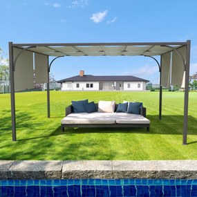 Gazebo Pergola 3x4  M Pergolato Con Tetto Scorrevole Telo Colore Beige Impermeabile Retrattile Richiudibile Struttura Nera In Acciaio Giardino Terrazzo Piscina Esterno Campeggio Design Elegante Moderno