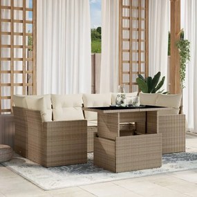 Set divani da giardino 7 pz con cuscini beige in polyrattan