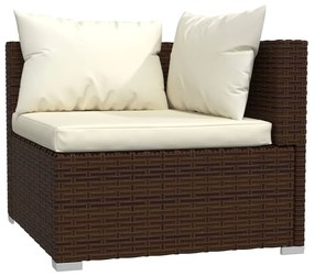 Set divani da giardino con cuscini 5 pz in polyrattan marrone