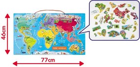 Mappa del mondo - Puzzle magnetico 92 pezzi (versione inglese) - legno