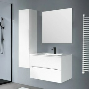 Mobile bagno sospeso 80 bianco cannettato 2 cassetti lavabo e specchio Rigo
