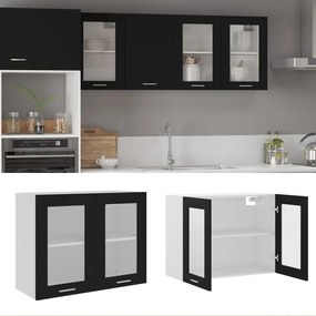 Mobile Pensile Con Vetro Nero 80x31x60 Cm Legno Multistrato /