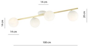 Plafoniera Contemporanea 4 Luci Eracle In Acciaio Oro E Sfere Vetro Bianco