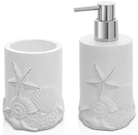Set bagno con dispenser sapone e portaspazzolino da appoggio in resina bianco  Coral