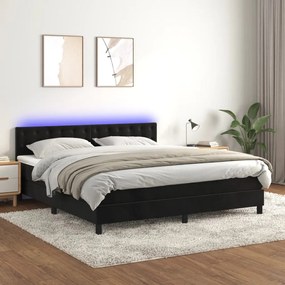 Letto A Molle Con Materasso E Led Nero 160x200 Cm İn Velluto /